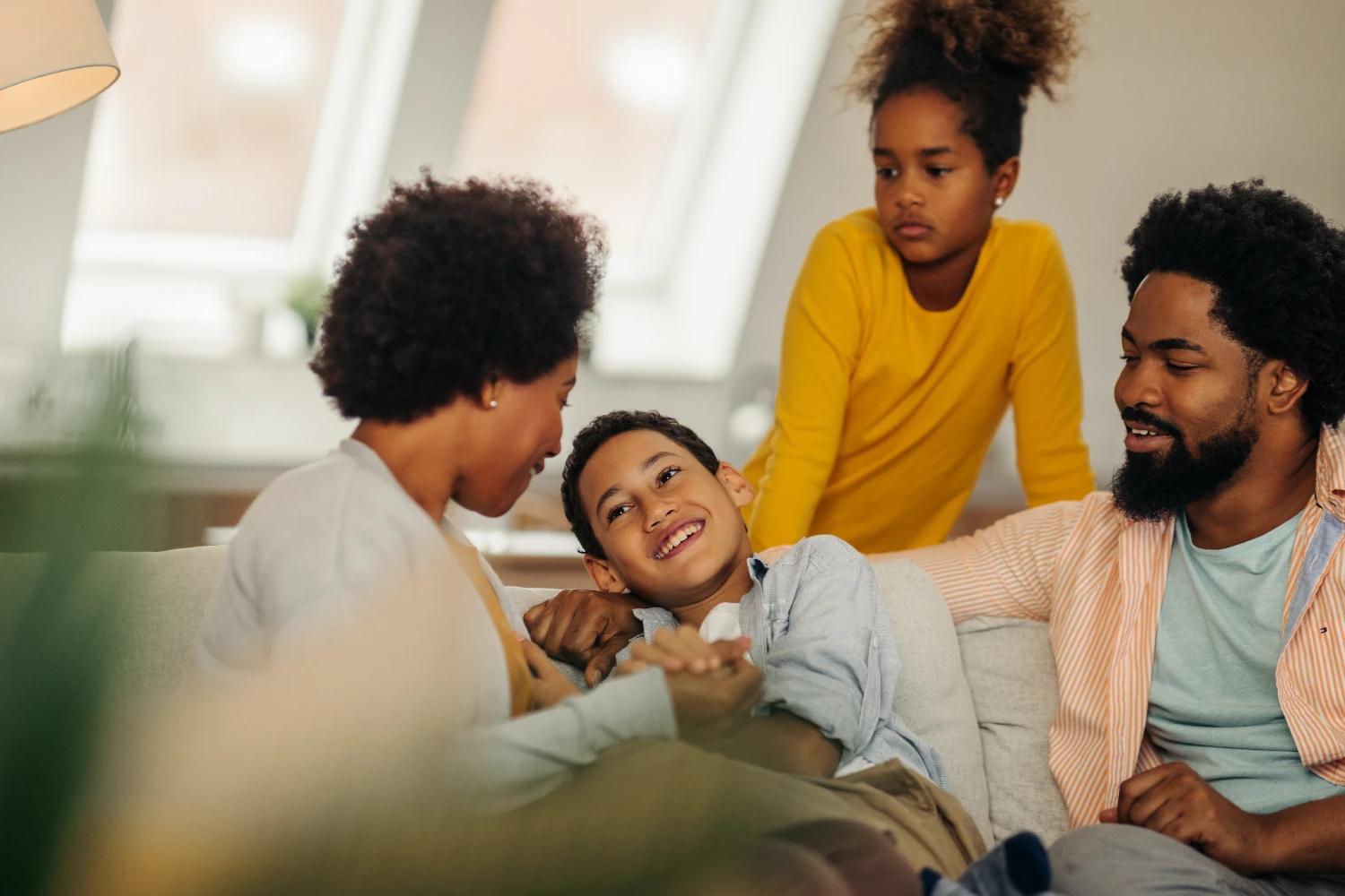 Happy family talking together